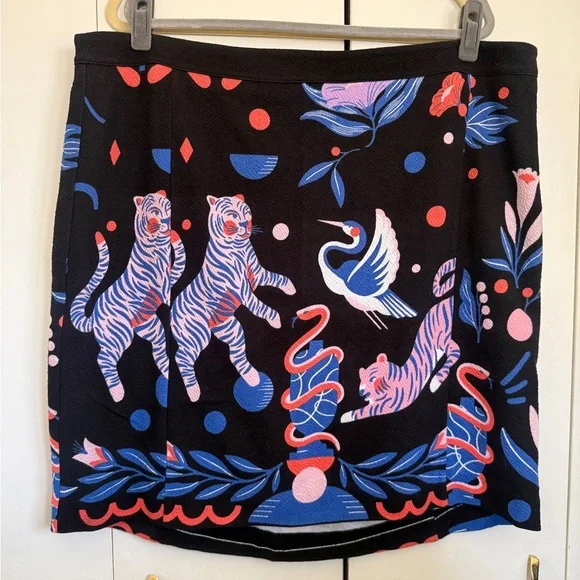 Anthropologie Super Nice Letters Collab Black and Pink Patterned Skirt 2X - Picture 1 of 3